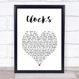 Coldplay Clocks White Heart Song Lyric Print