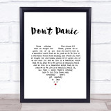 Coldplay Don't Panic White Heart Song Lyric Print