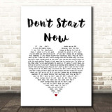 Dua Lipa Don't Start Now White Heart Song Lyric Print