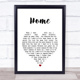 Foo Fighters Home White Heart Song Lyric Print