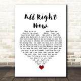 Free All Right Now White Heart Song Lyric Print