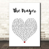 Andrea Bocelli & Celine Dion The Prayer White Heart Song Lyric Print