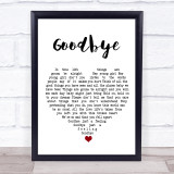 John Power Goodbye White Heart Song Lyric Print