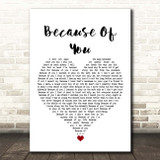 Kelly Clarkson Because Of You White Heart Song Lyric Print