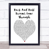 Meat Loaf Rock And Roll Dreams Come Through White Heart Song Lyric Print