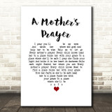 Celine Dion A Mother's Prayer White Heart Song Lyric Wall Art Print