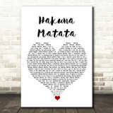 Elton John Jimmy Cliff Hakuna Matata White Heart Song Lyric Wall Art Print