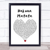 Elton John Jimmy Cliff Hakuna Matata White Heart Song Lyric Wall Art Print