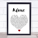 Heart Alone White Heart Song Lyric Wall Art Print