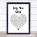 Hearts & Colors Say You Will White Heart Song Lyric Wall Art Print
