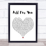 Iration All For You White Heart Song Lyric Wall Art Print