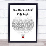 Kenny Rogers You Decorated My Life White Heart Song Lyric Wall Art Print