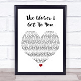 Luther Vandross The Closer I Get To You White Heart Song Lyric Wall Art Print