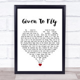 Pearl Jam Given To Fly White Heart Song Lyric Wall Art Print