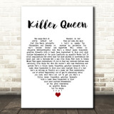 Queen Killer Queen White Heart Song Lyric Wall Art Print