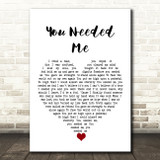 Anne Murray You Needed Me White Heart Song Lyric Quote Music Print