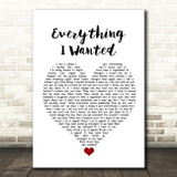 Billie Eilish Everything I Wanted White Heart Song Lyric Quote Music Print