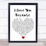 Jim Reeves I Love You Because White Heart Song Lyric Quote Music Print