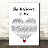Kenny Rogers She Believes In Me White Heart Song Lyric Quote Music Print
