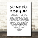 Luke Combs She Got the Best of Me White Heart Song Lyric Quote Music Print