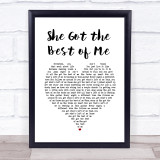 Luke Combs She Got the Best of Me White Heart Song Lyric Quote Music Print