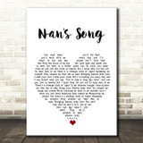 Robbie Williams Nan's Song White Heart Song Lyric Quote Music Print
