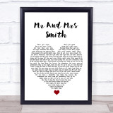Stereophonics Mr And Mrs Smith White Heart Song Lyric Quote Music Print