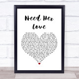 Electric Light Orchestra Need Her Love White Heart Song Lyric Quote Print