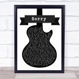 Joel Corry Sorry Black & White Guitar Song Lyric Print