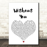 Motley Crue Without You White Heart Song Lyric Quote Print
