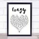 Patsy Cline Crazy White Heart Song Lyric Quote Print