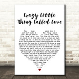 Queen Crazy Little Thing Called Love White Heart Song Lyric Quote Print