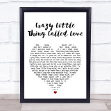 Queen Crazy Little Thing Called Love White Heart Song Lyric Quote Print
