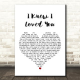 Savage Garden I Knew I Loved You White Heart Song Lyric Quote Print