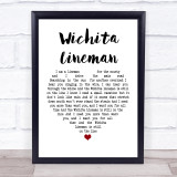 Glen Campbell Wichita Lineman Heart Song Lyric Quote Print