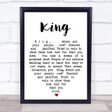 King UB40 Quote Song Lyric Heart Print