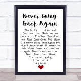 Never Going Back Again Fleetwood Mac Quote Song Lyric Heart Print