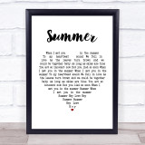 Calvin Harris Summer White Heart Song Lyric Print