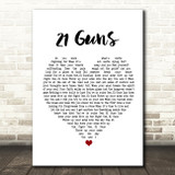 Green Day 21 Guns White Heart Song Lyric Print