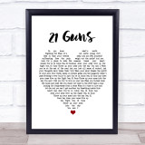 Green Day 21 Guns White Heart Song Lyric Print