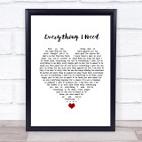 Skylar Grey Everything I Need White Heart Song Lyric Print