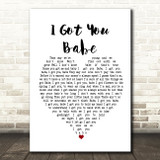 UB40 I Got You Babe White Heart Song Lyric Print