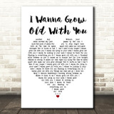 Westlife I Wanna Grow Old With You White Heart Song Lyric Print