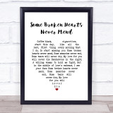 Don Williams Some Broken Hearts Never Mend White Heart Song Lyric Print