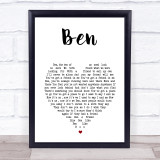 Michael Jackson Ben White Heart Song Lyric Print