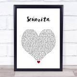 Shawn Mendes & Camila Cabello Señorita White Heart Song Lyric Print