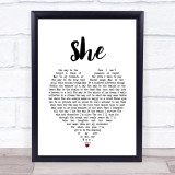 Charles Aznavour She White Heart Song Lyric Print