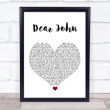 Taylor Swift Dear John White Heart Song Lyric Print