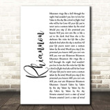 Fleetwood Mac Rhiannon White Script Song Lyric Print