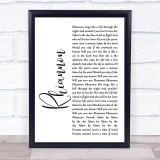 Fleetwood Mac Rhiannon White Script Song Lyric Print